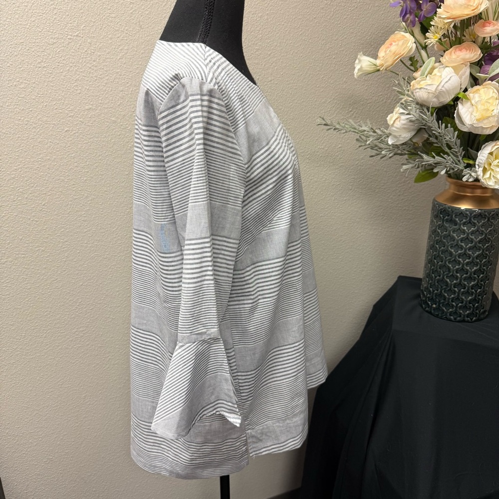 Westbound 100% Cotton Striped Split Neck Tunic Top Gray White Large - Picture 5 of 9